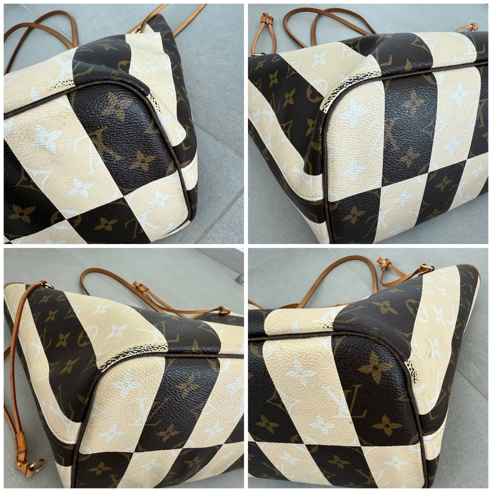 Louis Vuitton Rayures Neverfull MM Monogram Stripe Tote Bag Purse Brown Ivory - Picture 11 of 16